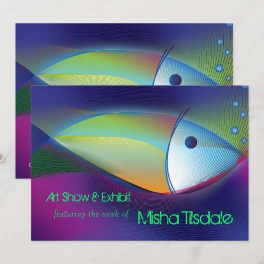 Neon Fish Art Gallery Art Show Exhibit Invitations Kaart (Voorkant / Achterkant)