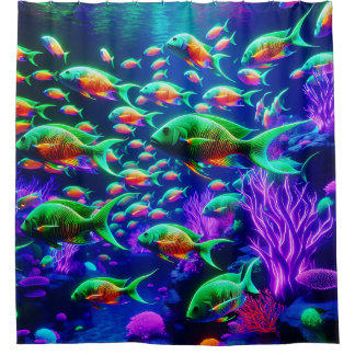 Neon Fish Wonderland - Levendige onderwaterkunst Douchegordijn