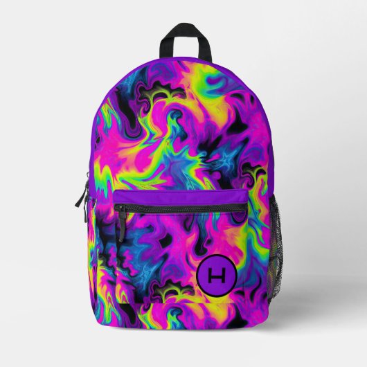 Neon Flame Tie Dye Paarse Monogram Bedrukte Rugzak (Voorkant)