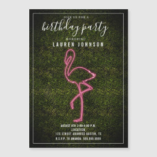 Neon Flamingo Boxwood Birthday Party Magnetische Uitnodiging