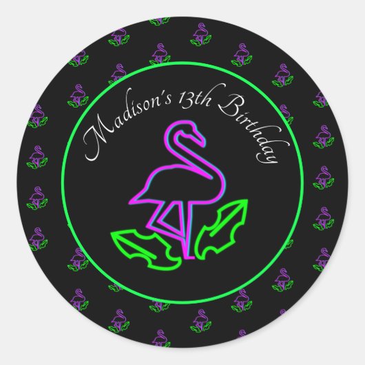 Neon Flamingo Glow Partij Tropisch Roze Favor Ronde Sticker (Voorkant)