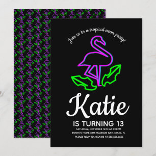 Neon Flamingo Glow Party Tropical Teen Kaart