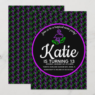 Neon Flamingo Glow Party Tropisch Paars Kaart