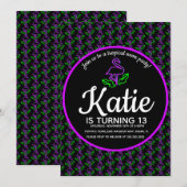 Neon Flamingo Glowfeest Tropisch Paars Kaart (Voorkant / Achterkant)