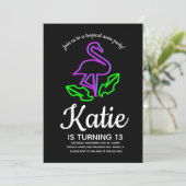 Neon Flamingo Glowfeest Tropisch Tienerfeest Kaart (Staand voorkant)