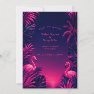 Neon Flamingo Hawaï Tropisch Bloemmotief Nacht Bru Kaart