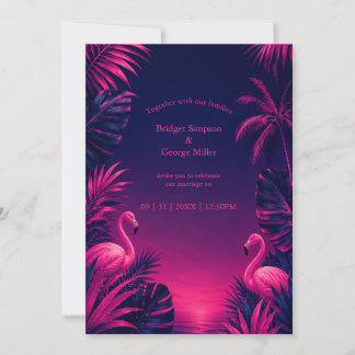 Neon Flamingo Hawaï Tropisch Bloemmotief Nacht Bru Kaart