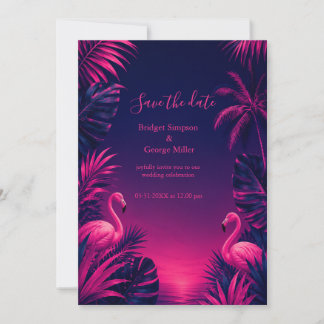 Neon Flamingo Hawaï Tropisch Bloemmotief Nacht Bru Kaart