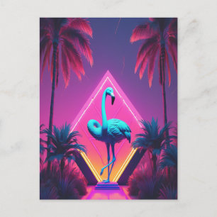 Neon Flamingo Palm Trees vaporwave esthetisch Briefkaart
