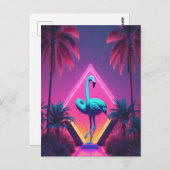 Neon Flamingo Palm Trees vaporwave esthetisch Briefkaart (Voorkant / Achterkant)