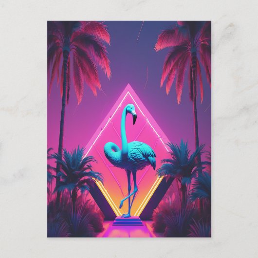 Neon Flamingo Palm Trees vaporwave esthetisch Briefkaart (Voorkant)
