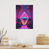 Neon Flamingo Palm Trees vaporwave esthetisch Poster (Keuken)