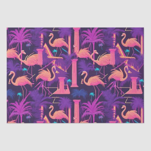 Neon Flamingo Palm Trees vaporwave esthetisch Tissuepapier (Voorkant)