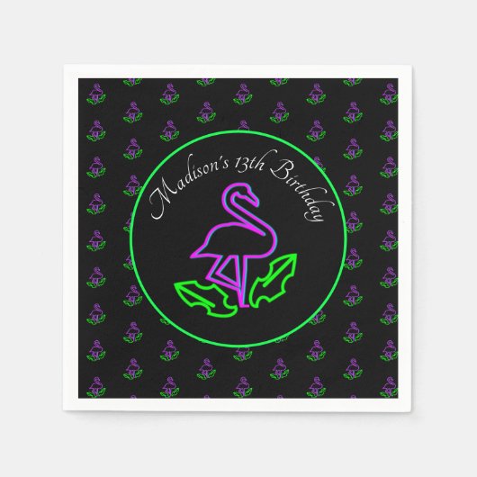 Neon Flamingo Teen Birthday Glow Servet (Voorkant)