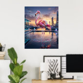 Neon Flamingo Zonsondergang Marina Poster (Thuiskantoor)