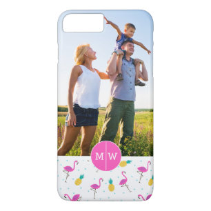 Neon Flamingos   Foto en monogram toevoegen Case-Mate iPhone Case