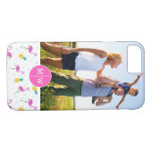 Neon Flamingos | Foto en monogram toevoegen Case-Mate iPhone Case (Achterkant (Horizontaal))