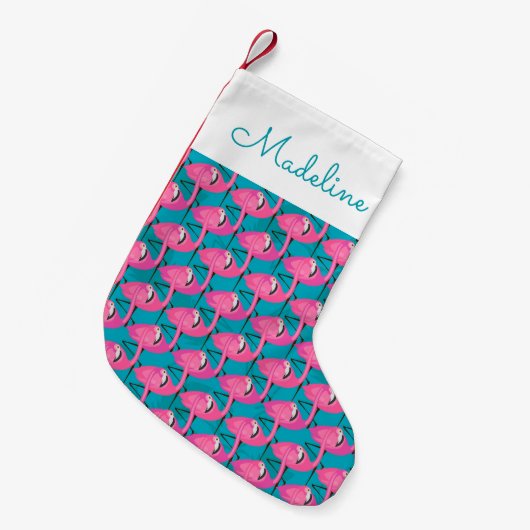 Neon Flamingos | Jouw namen toevoegen Kleine Kerstsok (Voorkant (Hangend))