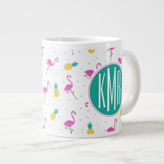 Neon Flamingos | Monogram Grote Koffiekop (Voorkant rechts)