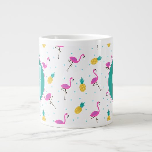 Neon Flamingos | Monogram Grote Koffiekop (Voorkant)