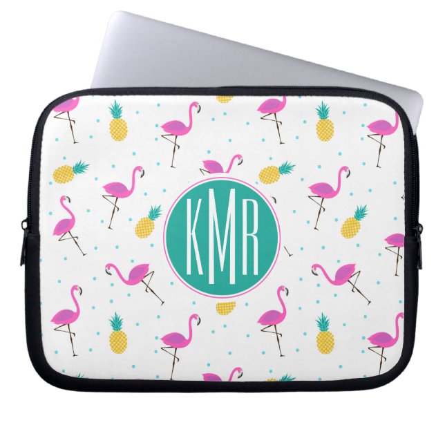 Neon Flamingos | Monogram Laptop Sleeve (Voorkant)