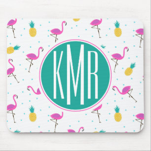 Neon Flamingos   Monogram Muismat