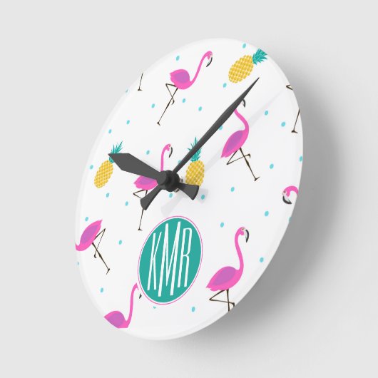 Neon Flamingos | Monogram Ronde Klok (Hoek)