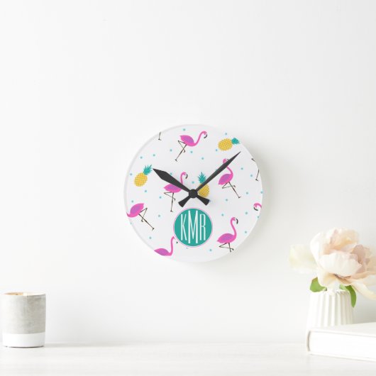 Neon Flamingos | Monogram Ronde Klok (Huis)