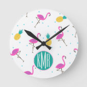 Neon Flamingos | Monogram Ronde Klok (Voorkant)