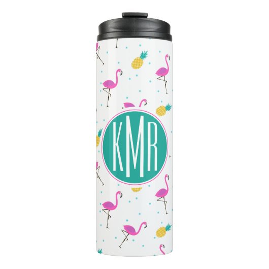 Neon Flamingos | Monogram Thermosbeker (Voorkant)