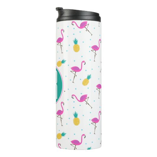 Neon Flamingos | Monogram Thermosbeker (Geroteerd rechts)