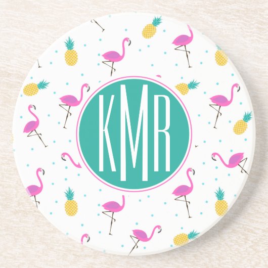 Neon Flamingos | Monogram Zandsteen Onderzetter (Voorkant)