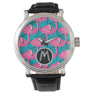 Neon Flamingos Twee   Uw Initiaal toevoegen Horloge