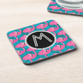 Neon Flamingos | Voeg je Initiaal toe Bier Onderzetter (Linkerzijde)
