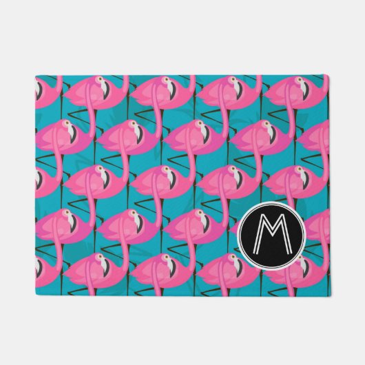 Neon Flamingos | Voeg je Initiaal toe Deurmat (Voorkant)