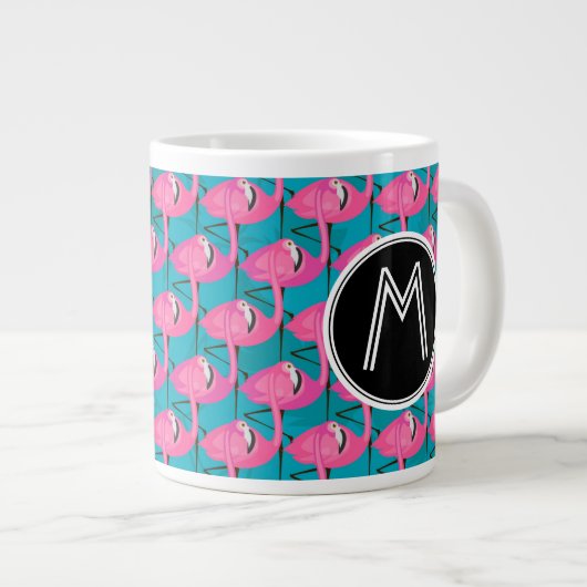 Neon Flamingos | Voeg je Initiaal toe Grote Koffiekop (Voorkant rechts)