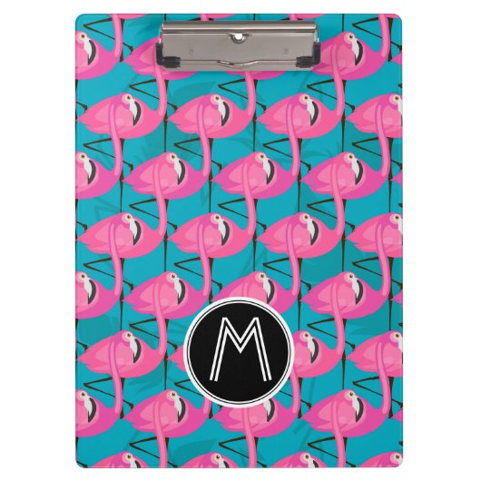 Neon Flamingos | Voeg je Initiaal toe Klembord (Voorkant)