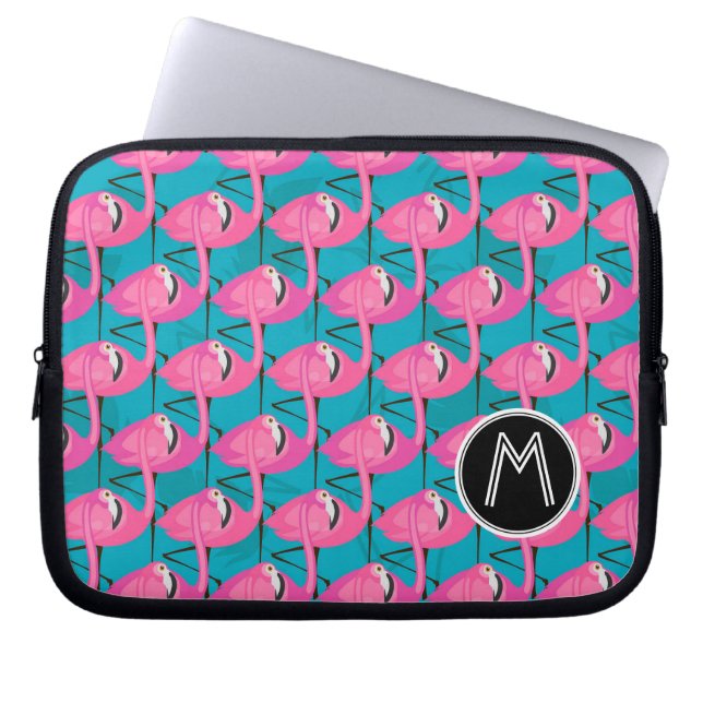 Neon Flamingos | Voeg je Initiaal toe Laptop Sleeve (Voorkant)