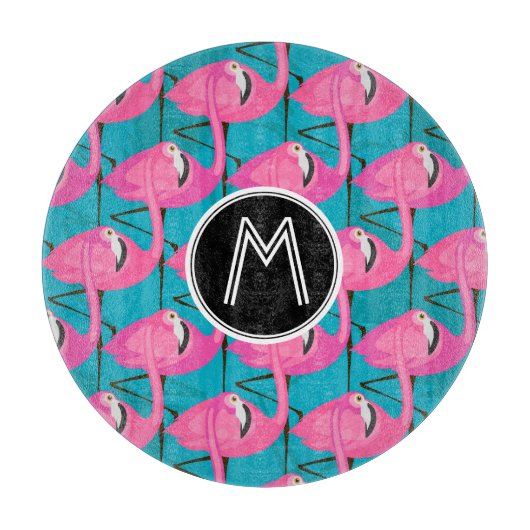 Neon Flamingos | Voeg je Initiaal toe Snijplank (Voorkant)
