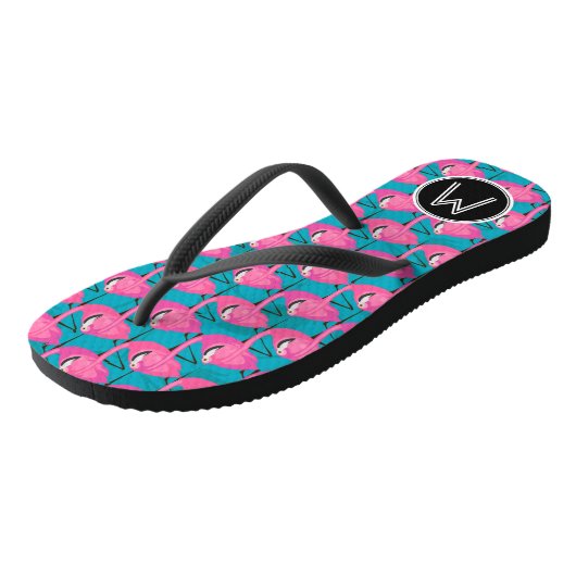 Neon Flamingos | Voeg je Initiaal toe Teenslippers (Schuin)