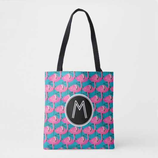 Neon Flamingos | Voeg je Initiaal toe Tote Bag (Voorkant)