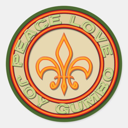 Neon Fleur de Lis Peace Love Gumbo Ronde Sticker (Voorkant)