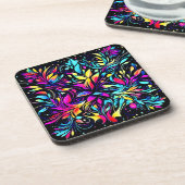 Neon Floral Burst Art Bier Onderzetter (Linkerzijde)
