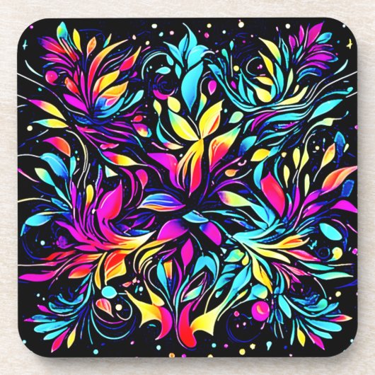 Neon Floral Burst Art Bier Onderzetter (Voorkant)