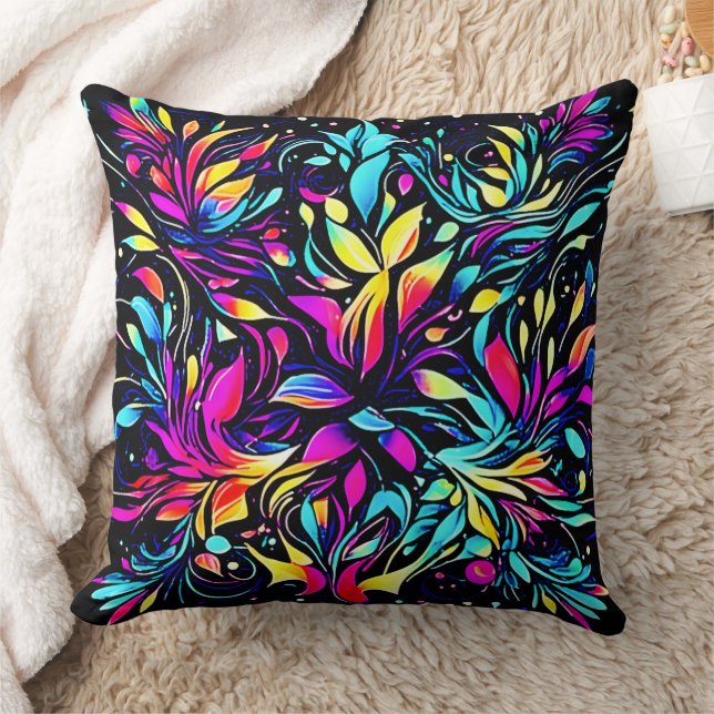 Neon Floral Burst Art Kussen (Deken)