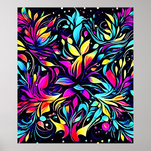 Neon Floral Burst Art Poster (Voorkant)