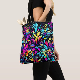 Neon Floral Burst Art Tote Bag