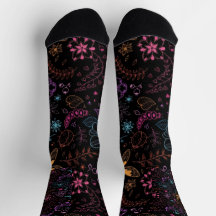 Neon Floral Butterfly Crew Socks