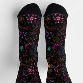 Neon Floral Butterfly Crew Socks Sokken