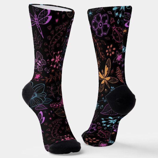 Neon Floral Butterfly Crew Socks Sokken (Gebogen)